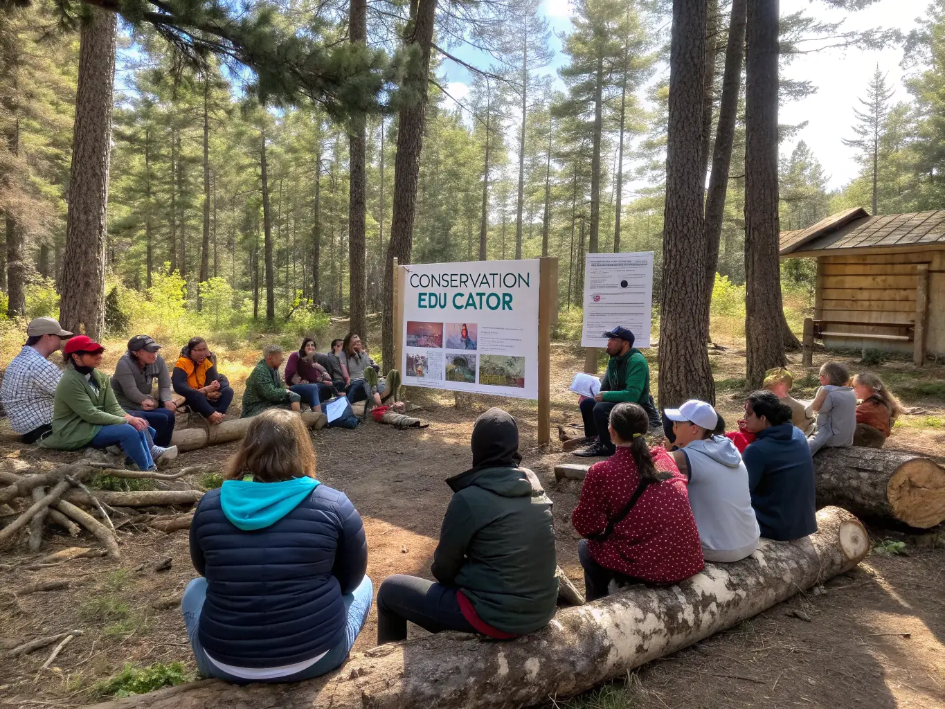 A photograph featuring ACCAB members participating in a sustainable hunting education workshop, learning about responsible hunting practices and wildlife management techniques. The image should emphasize the educational aspect of the program.