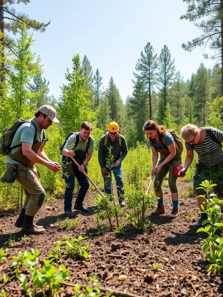A photo of ACCAB members cleaning and maintaining a local forest trail, highlighting their dedication to habitat preservation and accessibility.
