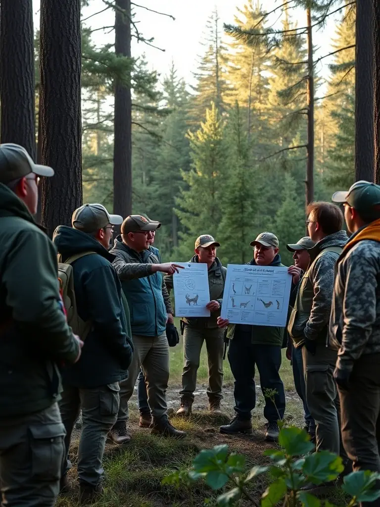 A photo of ACCAB members leading a workshop on sustainable hunting practices, demonstrating proper techniques and discussing conservation ethics.